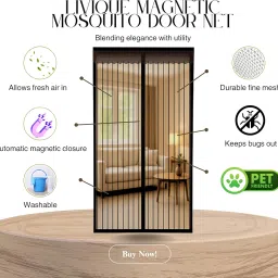 Livique Mosquito Net for Doors with Magnet – Self-Closing – All Door Types 7 feet – Includes Self-Adhesive Tape – Protects Against Bugs and Flies – Polyester – Measure before Order (Black, 210*100cm) image 1