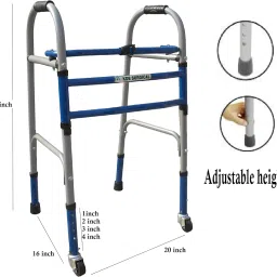 Kds Surgical Height Adjustable Foldable Patients And Adults Walking Stick Walker - Grey And Blue With Wheel (wls009 grey black with wheel) image 3