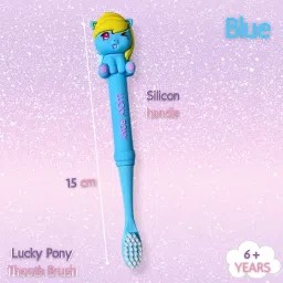 Little Things Cute | Lucky Pony Kids Toothbrush for Boys & Girls (6+ Years), Blue | Ultra-Soft Bristles for Gentle Cleaning, Fun Cartoon Design with Ergonomic Silicone Handle & Protective Safety Case for Daily Dental Care image 1