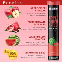 BOOSTIQ Apple Cider Vinegar Effervescent Tablet - For Weight Loss With Pomegranate Extract, Vitamin B6 & B12 For Refreshing Detox & Metabolism Boost, No added Sugar (20 count (Pack of 2), Watermelon) image 5