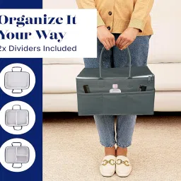 MetDeals Rexine Leather Fabric Diaper Caddy Organizer - Portable Nappy Storage Basket for Mother - Foldable Baby Bag (Grey, 15 X 10 X 8 Inches) image 2