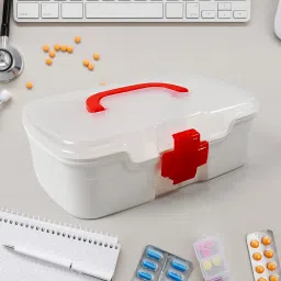 Platevo Portable First Aid Box with Transparent Lid & Detachable Tray – 3 Compartments for Organized Storage image 2