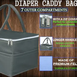 MetDeals Rexine Leather Fabric Diaper Caddy Organizer - Portable Nappy Storage Basket for Mother - Foldable Baby Bag (Grey, 15 X 10 X 8 Inches) image 4