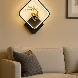 TRIXY Modern Globe Wall Light Lamp Shade for Home Decor | Elegant Gold Wall Lamp | Decorative LED Wall Sconce for Living Room, Bedroom, Hallway | Metal Wall Mounted Light (Deer-Square-BlackGold) image 1