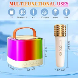 WEPPGO Mini Karaoke Machine with 2 Wireless Microphones, Bluetooth Portable Karaoke Speaker with Dazzling Lights Modes, Birthday Gifts Toys for Adults and Kids, Girls Boys Family Party image 3
