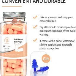 LYSIAN Flesh Color Foam Ear Plugs for Sleeping - 60 Pairs 38dB SNR Noise Reduction Earplugs with Reusable Silicone Earplug Ultra Soft Hearing Protection for Snoring, Work, Shooting and All Loud Events image 4