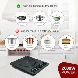 iBELL IBL CROWN 11 Induction Cooktop, 2000W, Full Touch Control,6 preset menu, Auto Shut Off and over Heat Protection,2 year warranty(Black) image 2