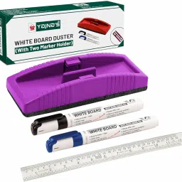YAJNAS Whiteboard Duster & Markers, Assorted Ink Colours Markers, Whiteboard Duster with Easily Erasable Markers, Ideal for Office, School, Home Use (Magnetic Duster, Duster + 2-Marker + 30cm Scale) image 5
