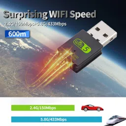 RUIZHI USB WIFI, 600Mbps Dual Band 2.4G/5.8GHz PC Adapter, Bluetooth 4.2 Dongle Card for Laptop Windows 11/10/8/8.1/7/Xp, Mac 10.9-1015 image 1