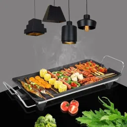DUNGRANI 1500W Outdoor Indoor Griddle, Large Barbecue Hot Plate Electric Camping Teppanyaki, Non-stick Electric BBQ Grill Easy Clean Smokeless Griddle With BBQ Stick And Brush Set (Design-3) image 1