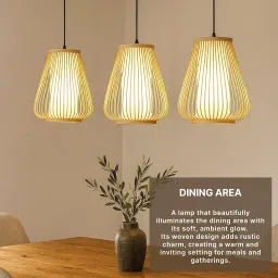 Habere India-All the Cultures Fabricating India Pendant Light | Bamboo Pendant Lamp | Bamboo Lampshade | Boho Lamps for Cafe | Rattan Lampshade | Wicker Interior Lamp (Design 02) image 3