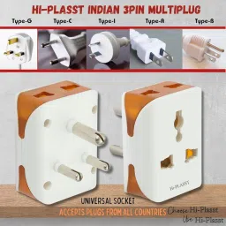 hi plasst pins n plugs Hi-Plasst Universal 3-Pin Multi Plug with Type D Socket – 2X 2-Pin & 1x 3-Pin Outlets, US/UK/EU to India Travel Converter Plug, 6A for International Devices (White & Orange) (Pack of 3pcs) image 5