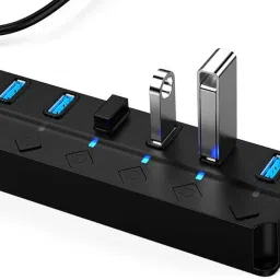 BLINE 7-Port USB 3.0 Hub with Individual Power Switches and Lights, High-Speed Data Hub Splitter Portable USB Extension Hub (Pack of 1, Multicolor) image 3
