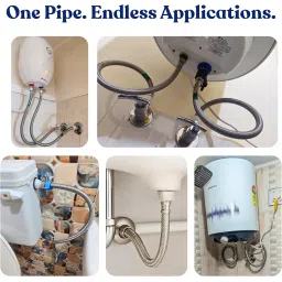 CreativeBuzz Heavy 304 Stainless Steel Connection Pipe for geyser connection pipe for wash basin hose pipe (Chrome, 24 Inch) - Pack of 2 image 3