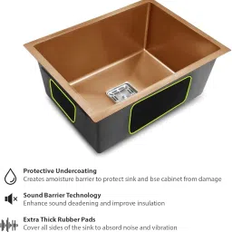 REMANENCE Premium 304 Stainless Steel Sink For Kitchen Handmade Sink Single Bowl With Sound Proof Pads | Waste Pipe | Square Coupling | Adjustble Rack (Rose Gold, 24 x 18 Inch) image 2