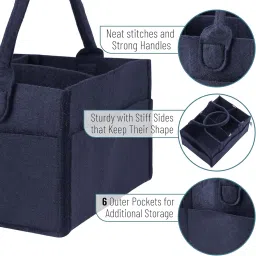 COOFANDY Cute Baby Diaper Caddy Organizer Baby Storage Basket with Removable Compartments Felt Portable Nappy Foldable Bag Organiser for Newborn Mothers Used to Store Nappies (Blue) image 2