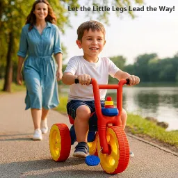 Kids Tricycle with Horn, Ergonomic Seat, Wide Wheels for Stability, Non-Toxic Durable Plastic, Red and Blue image 2