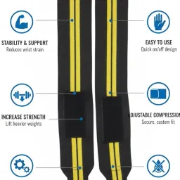 RAHA S.G Performance Wrist Wraps And band, Adjustable Compression Support, Black with Yellow Stripes, Weightlifting Gym Training (Color Yellow) image 1