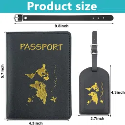zibuyu ZIBUYU® Unisex Adult Travel Passport Holder and Luggage Tag Set, Reliable Leather Passport Case Compatible with Boarding Passes Credit Cards Label Cards Organizer Accessories for Trips, Black image 1