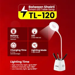 BALWAAN Krishi Smart Touch (TL-120) Table LAMP | 3.7 Volt Li-ion Battery | Rechargeable and Portable Torch with 3 Light Modes, Ideal for Study, Outdoor Use, Emergency Use image 1