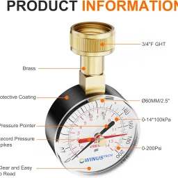 Water Pressure Gauge 3/4" Female,0-200 PSI Pressure Gauge Water Pressure Test Gauge for Home,2.5" Dial Pressure Gauge. image 3