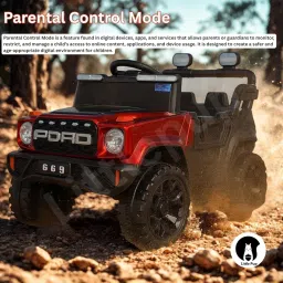Little Pup 4x4 Electric Jeep Ride-on Car for Kids, 12V Battery Powered, Red Plastic, Remote Control, Bluetooth Music, LED Lights, Manual Drive, Ages 1-6 Years image 3