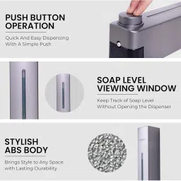 Robustt Stylish Wall Mounted Liquid Soap Dispenser 360ML (Grey, Pack of 1) - with 2 Adhesive Hooks | Easy Installation for Bathroom & Kitchen - Durable ABS Material, Sleek Design image 2