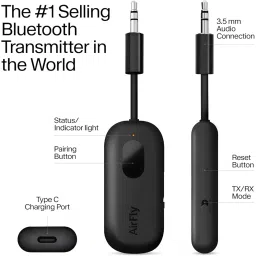 Twelve South AirFly Pro Bluetooth Wireless Audio Transmitter, Receiver for up to 2 AirPods, Wireless Headphones, Black image 2