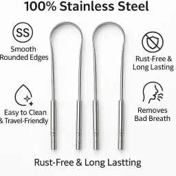 Stainless Steel Tongue Cleaner, Set of 2, Metal Tongue Scraper with Ergonomic Grip Handles, Smooth Edges, Travel-Friendly Oral Care Tool (2) image 2