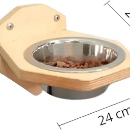Wall Mounted Wooden Pet Feeder with Stainless Steel Bowl Elevated Cat & Dog Feeding Station Space Saving Food & Water Bowl by CALVYNORA image 2