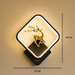 TRIXY Modern Globe Wall Light Lamp Shade for Home Decor | Elegant Gold Wall Lamp | Decorative LED Wall Sconce for Living Room, Bedroom, Hallway | Metal Wall Mounted Light (Deer-Square-BlackGold) image 5
