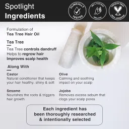 Soulflower Tea Tree Hair Oil | Hair Growth, Scalp Nourishment, Anti Dandruff | Pure, Natural, & Cold Pressed | Tea Tree Essential Oil, Castor, Sesame, Olive & Jojoba Oil | 225ml image 1