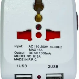 sbf furniture SBF Plastic Spice 3-Pin Universal Travel 1Adaptor (White) Set of 1 (White) image 1