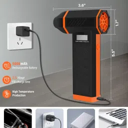 Electric Air Duster with Brushless Motor, 150000RPM, 3-Gear Rechargeable Cordless Design, Black/Orange image 5