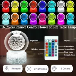 Fanrui 3.15” Crystal Ball with 3D Flower of Life,Clear Crystal Sphere Healing Flower Figurines Lamp,16 Colors Change LED Dimmable Night Light with Remote Control,Gifts for Men,Women,Kids,Boys,Girls image 2