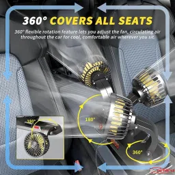 DETACHI 12V DC Electric Car Fan for Dashboard, Portable Fan with 360°Rotatable Head & 3Speed Control-Pack 2, Ultra Silent Operation, Brushless Motor, Suitable for Car,SUV,Bus,Desk-22X14X10cm image 1