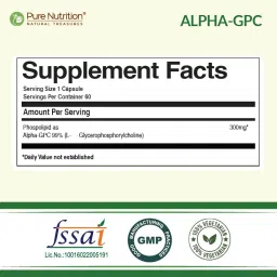 Pure Nutrition Alpha GPC (300mg) – 60 Veg Capsules | Helps to Improve Focus, Mental Clarity & Memory | Brain Health Supplement for Men & Women | Nootropic Formula image 1