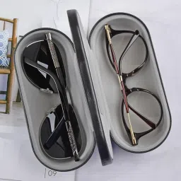 heavenglow Double Layer with Makeup Mirror Soft Spectacle Case for Travel Office Indoor black image 1