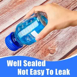 Bello Borosilicate Glass reagent bottle 100ml with leak proof Blue Screw Cap pack of 4 for glassware wide mouth chemical bottles for lab, laboratory, kitchen and professional use image 2