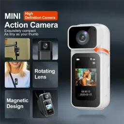 S80 Thumb Camera 2.7K Ultra HD Mini Action Camera | 180° Rotatable Lens | 1.47” IPS Screen | WiFi Connectivity | Loop Recording | Compact Pocket Camera for Travel, Vlogging & Dash Cam Use (White) image 2