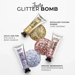 Lamel- 402 Gold Insta Body Glitter Bomb, Radiant & Glowing Skin, Easy to Use & Long-Lasting, Biodegradable Formula, Body Highlighter for Women - 20ml image 1