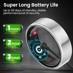 Smart Bluetooth Activity Tracker Ring with 0.5" OLED Display, Touch Control, iOS and Android Compatible, Black (6#) image 1