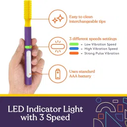 Special Supplies Buzz Buddy Oral Stimulation Kit with 6 interchangeable soft textured heads to calm sensory needs, supports speech and stimulates self-feeding, vibration image 3