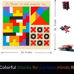 Tiny Genie 3-in-1 Wooden Educational Puzzle Toy for Kids – Tangram, Tic-Tac-Toe & Shape Building Blocks | Montessori Brain Development Toy for Toddlers | Multicolor Wooden Learning Toy (Age 3+) image 3