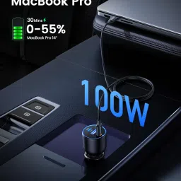 UGREEN 130W Laptop USB C Car Charger Fast Charging, 3 Ports Cigarette Lighter Adapter, PD3.0/QC4.0/PPS 45W, LED Light, Compatible with MacBook, iPad, iPhone 16 Pro Max, Galaxy S24 Ultra, Black image 4