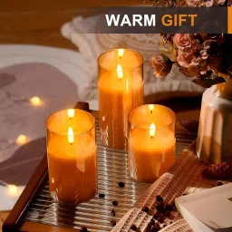 VERVENIX Set of 3 LED Swing Flameless Candles with Remote & Timer | Battery Operated 3D Wick Pillar Lights for Diwali, Wedding, Home Party & Festive Decoration (Warm White) image 4