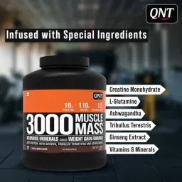 QNT 3000 Muscle Mass Weight Gainer | 18g Protein, 1.5g Creatine, 110g Carbs | 5Kg, Kesar Kaju Pista | Enriched with Ashwagandha, Ginseng & Tribulus | Supports Muscle Growth & Recovery image 5