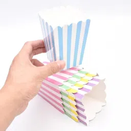 WP WANNA PARTY Movie Theater Small Popcorn Boxes - Paper Popcorn Boxes Striped Blue And White - Great For Kids Party,Movie Night Or Movie Party Theme, Theater Themed Decorations Or Carnival Party image 3