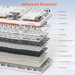 TONTRU Wireless Mechanical Gaming Keyboard, Tri-Mode Connectivity (Bluetooth 5.0/2.4GHz/USB-C), Hot-Swappable, RGB Backlit,101-Key Layout Keyboard with Volume Knob for PC, Laptop, Tablet image 4
