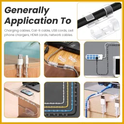 40 Pcs Cable Clips for Wire Management on Wall | Self-Adhesive Wire Organizer Clips for Wall Desk Office Home | Heavy Duty Cable Clips for Laptop Computer | Transparent Wire Clips (9mm) image 2